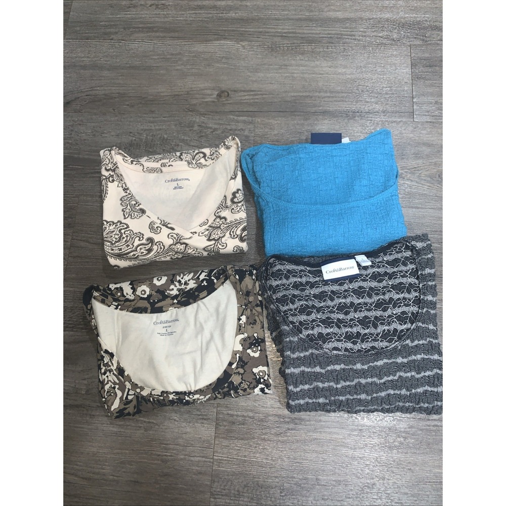 Lot of 4 Croft & Barrow Womens Large T-Shirts Multicolor Mixed Prints Bundle